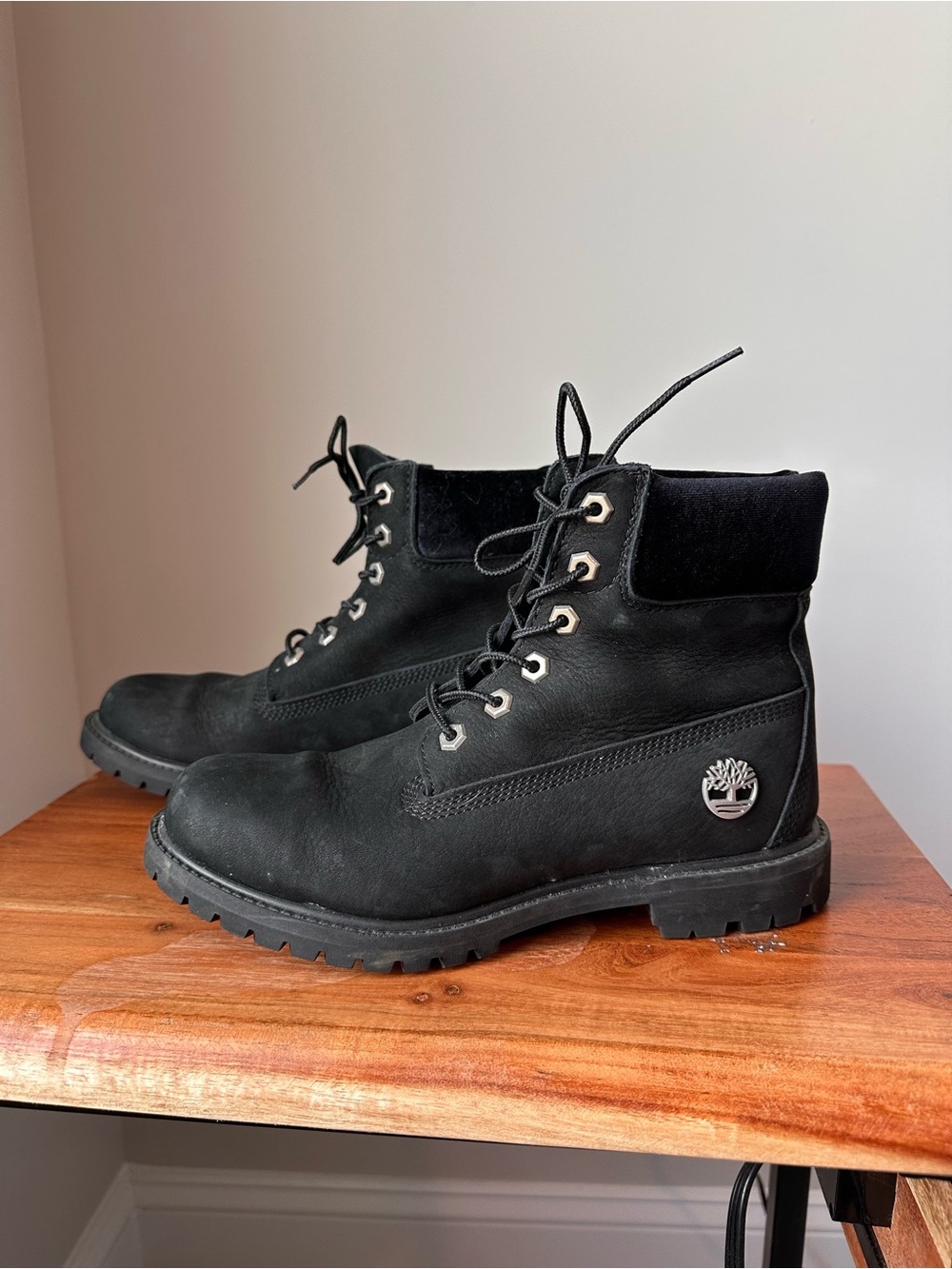 Timberland Premium 6 Inch Waterproof Boot Black Velvet Collar A1KHH Women's 8